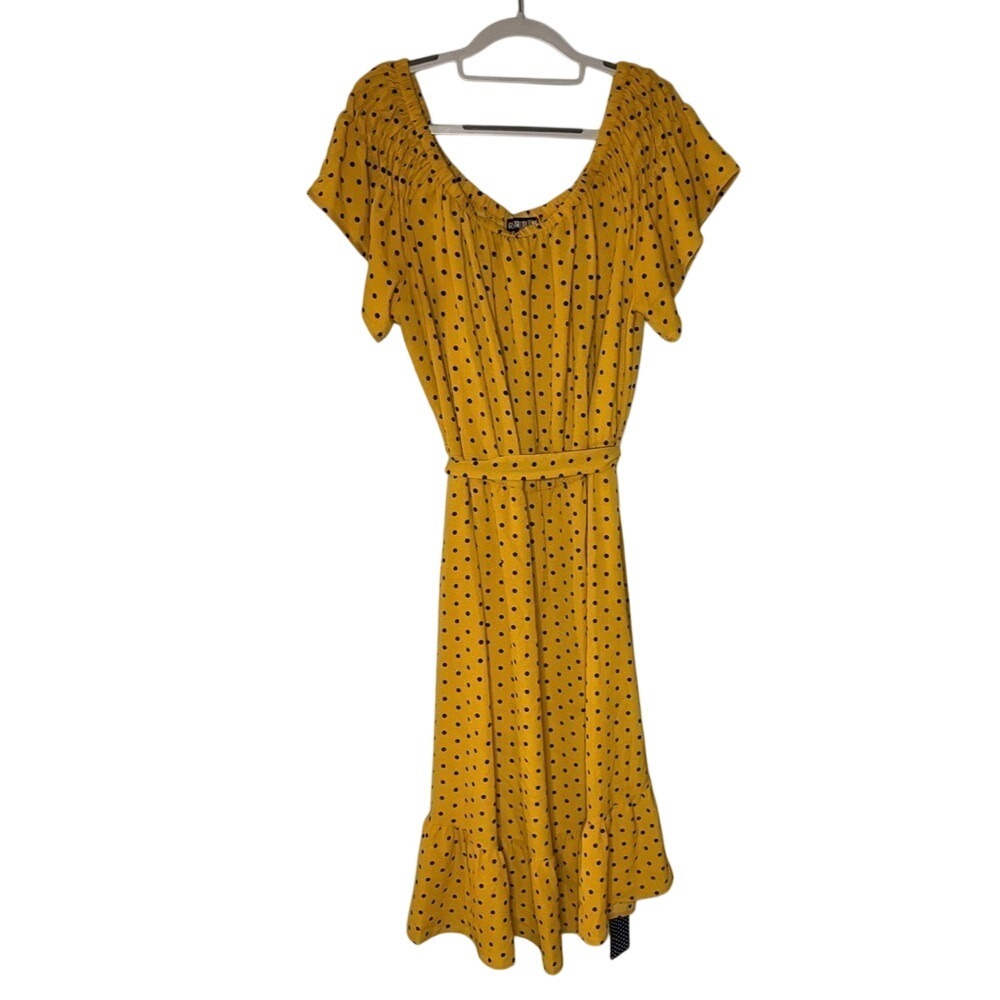 Paperdoll yellow polka dot midi swing dress 50s housewife retro pinup classy gal